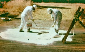 Two men sweeping a spill