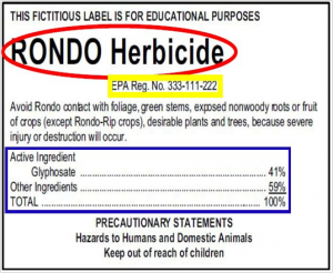 Herbicide label showing brand name, EPA Reg number and active ingredients
