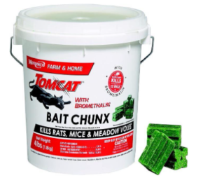 Bucket containing rodenticide as bait blocks