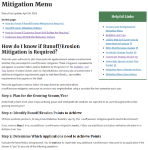 homepage for the mitigation menu